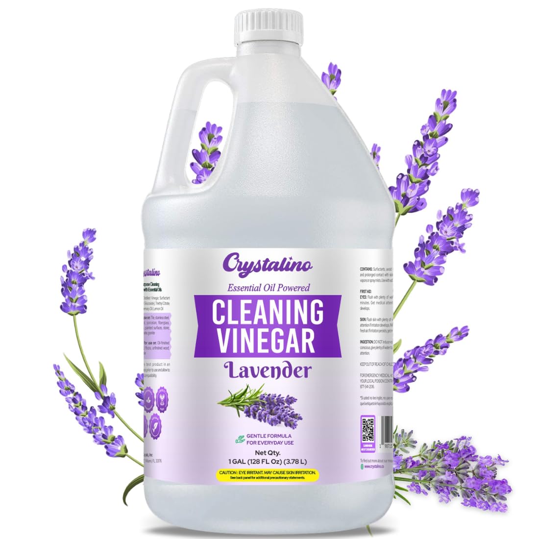 Crystalino Lavender Essential Oil Cleaning Vinegar for Home (1 Gallon) 6% Non-Toxic Distilled White, Vinegar for Cleaning Purpose, Vinagre Blanco