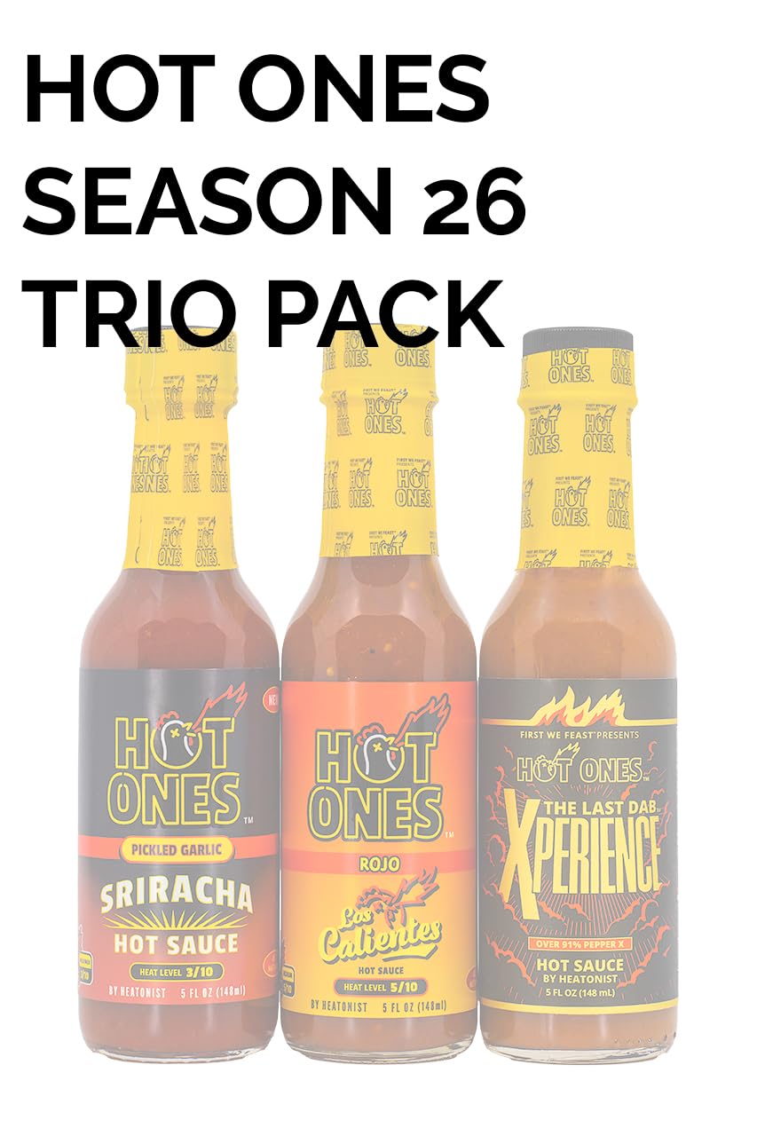 Hot Ones Hot Sauce Challenge Set - Season 26 Trio - Made with Natural Ingredients - Unique Small Batch Sampler Gift Set Variety - 5 fl oz Bottles