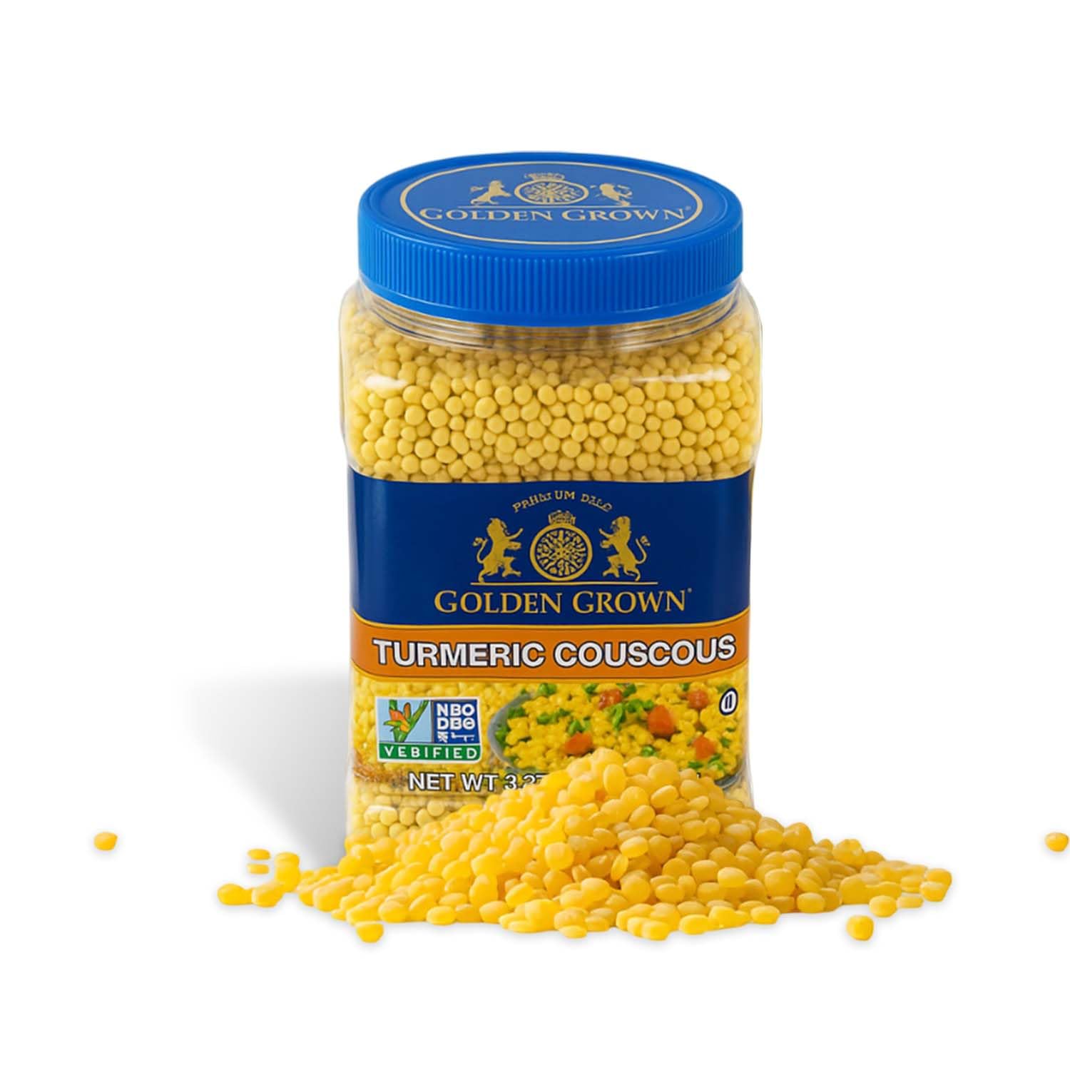 Golden Crown Premium Turmeric Couscous - 32 oz (2Lb) | Microwavable Meals Turmeric Couscous | Premium Quality Non GMO Project Verified | Natural Soups Side Dishes Mediterranean | Having No Cholesterol Vegan