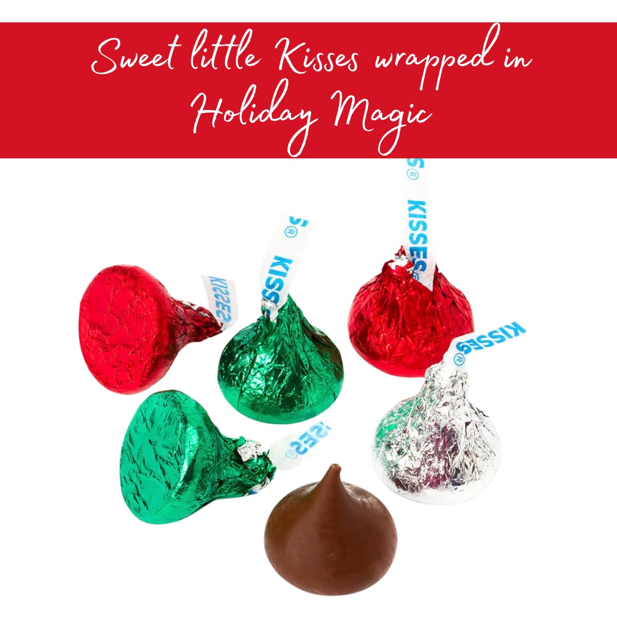 Candykrave Hershey'ss Cristmas Kisses Milk Chocolate candy - (1LB 90 pcs) - Bulk chocolate Silver Foil Candy variety pack - Delicious Treats