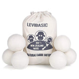 LEVIBASIC Wool Dryer Balls 6 Pack XL, Genuine New Zealand Wool to Core, 100% Organic Fabric Softener Alternative, Baby Safe & Chemical Free, Reduce