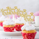 36PCS Glitter Gold Miss to Mrs Cupcake Toppers Ring Cupcake Picks for Proposal Party Bridal Shower Engagement Newly Married Happy Wedding Party