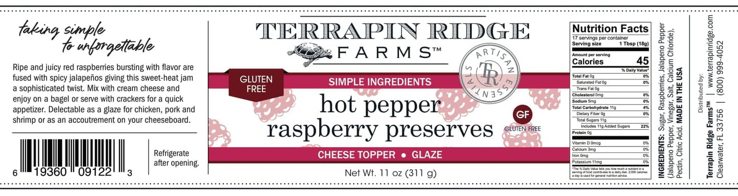 Terrapin Ridge Farms Hot Pepper Raspberry Preserves - Sweet & Spicy Blend of Ripe Raspberries & Jalapeños - Perfect for Bagels, Glazes, and Appetizers