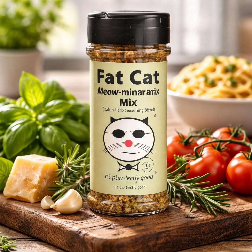 Meow-minara Italian Herb Seasoning by Fat Cat Gourmet (4.5 oz) | Premium All-Natural Mediterranean Herb & Garlic Blend | Perfect for Pasta, Pizza