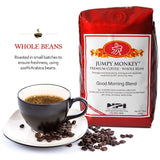 Jumpy Monkey® Coffee Good Morning Blend Whole Bean Coffee, Medium Dark Roast Arabica Coffee, For Cold Brew, French Press, Espresso Machine, 16 Ounce