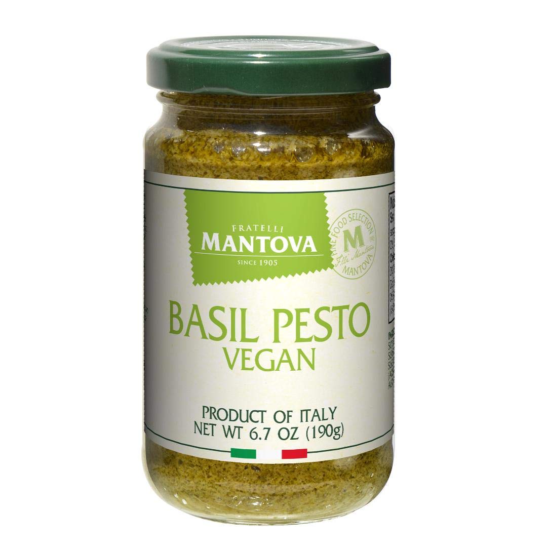Mantova Vegan Pesto 6.7oz Jar (Pack of 2) - Authentic Italian Plant-Based Pasta Sauce, Dairy-Free Genovese-Style Pesto with Fresh Basil, Oil, and Nuts