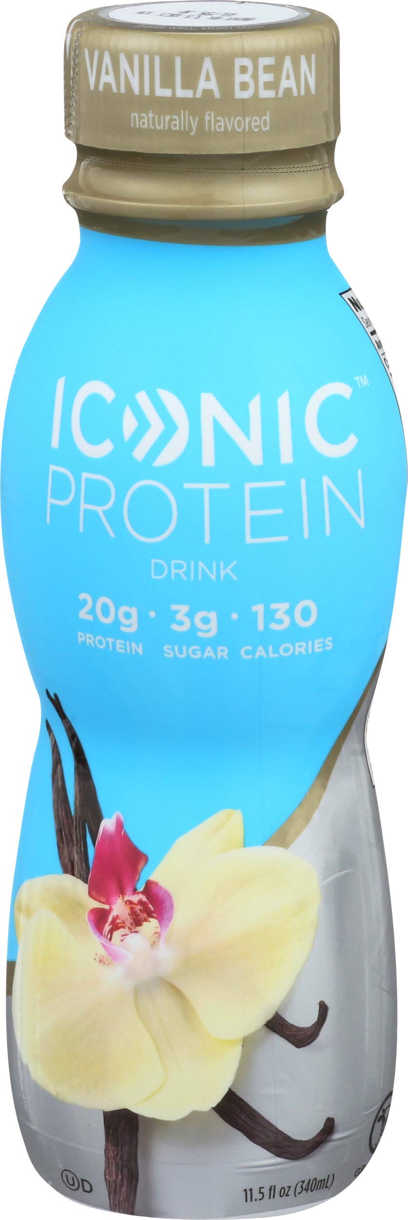 Iconic Protein Drinks, Vanilla Bean (12 Pack) - Sugar Free & Low Carb - 20g Grass Fed Protein - Lactose Free, Gluten Free, Non-GMO, Kosher - Keto