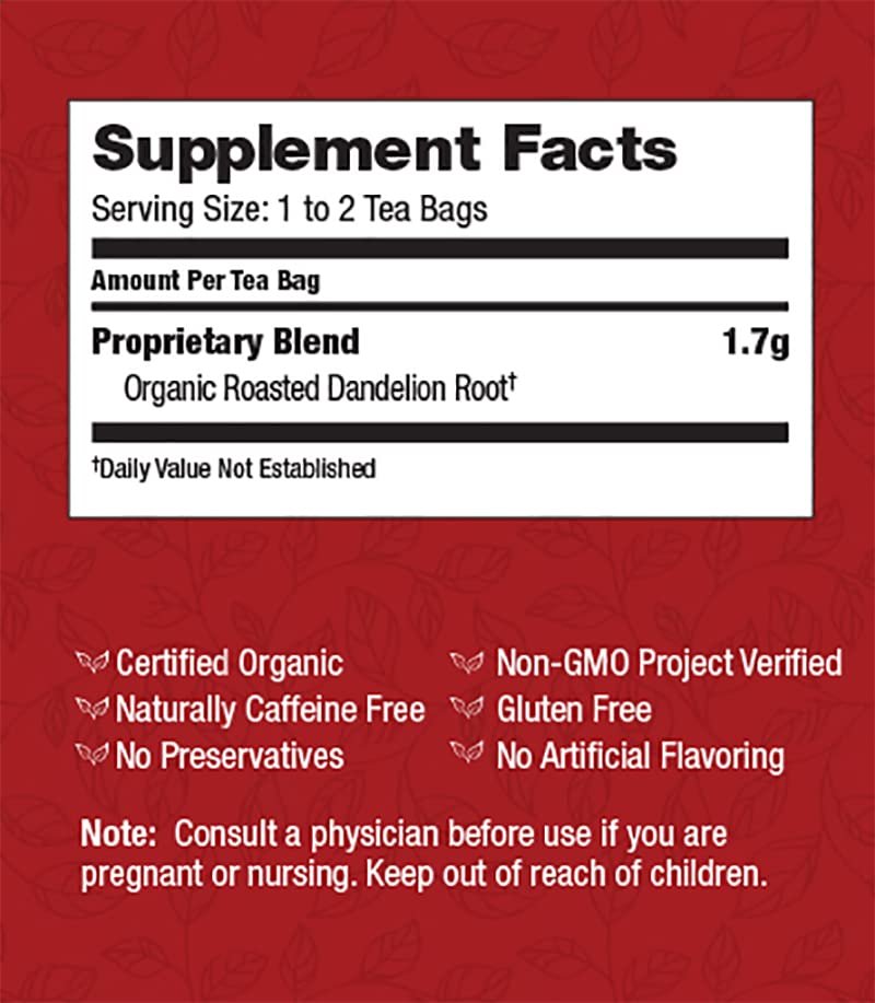 Bravo Tea Absolute Dandelion Herbal Tea Caffeine Free, 20 Tea Bags