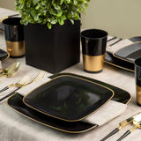 Blue Sky Organic Black Square Plates Combo (32 Count) | Premium Plastic Plates: 7.25" & 10" | Gold-Rimmed Disposable Dinnerware Party Essentials
