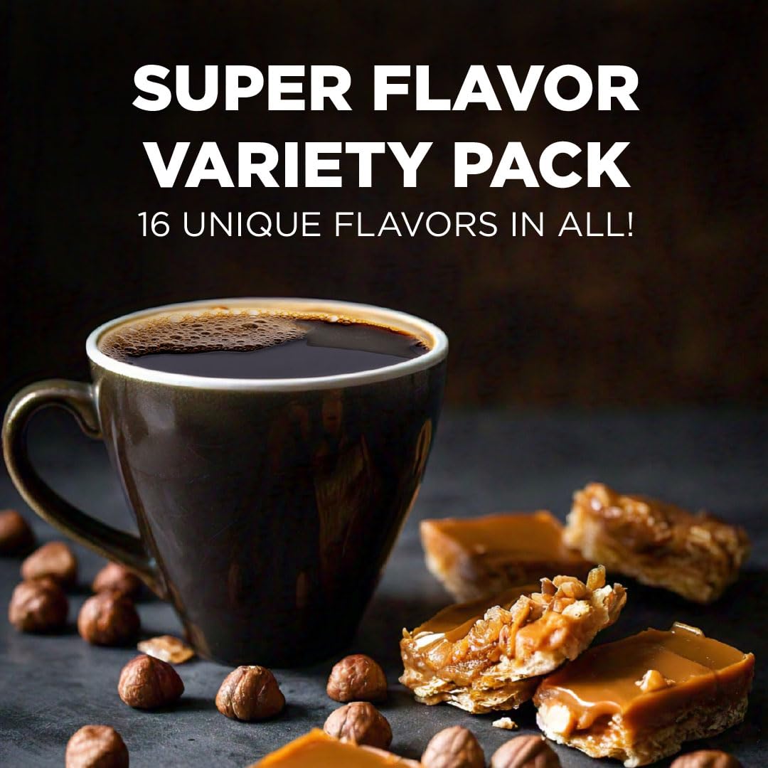 Maud's Super Flavored Coffee Pods Variety Pack, 80 ct, 16 Assorted Flavors, Medium Roast Flavored Coffee in Single Serve Pods - 100% Arabica Beans