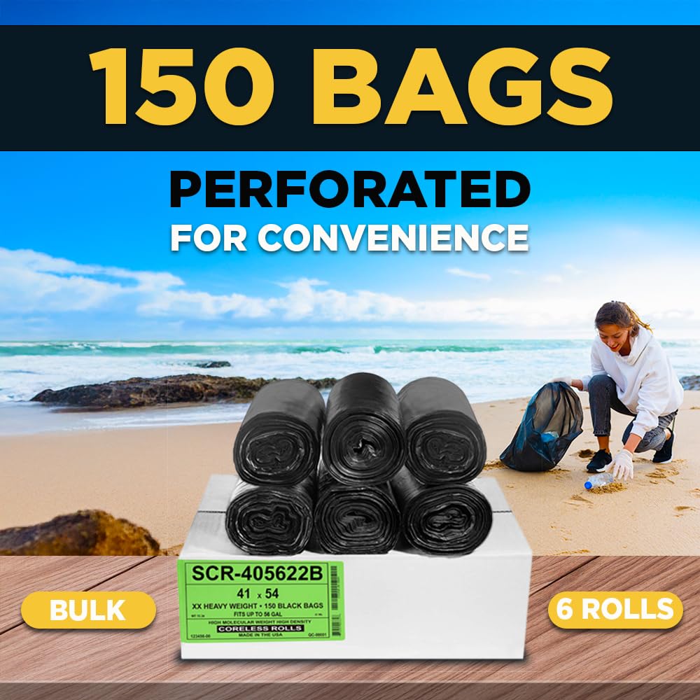 Aluf Plastics 55-60 Gallon Trash Bags Source Reduction Series Value High Density 22 Micron (equiv) Intended for Home, Office, Bathroom, Paper
