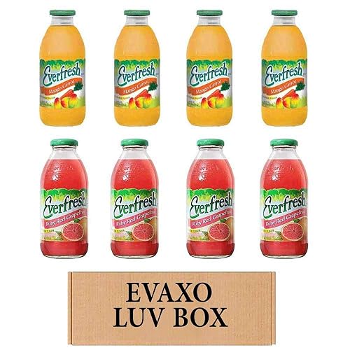 LUV BOX- variety Everfresh Juice 16 oz. pack of 8 , Everfresh Mango Carrot , Everfresh Ruby Red Grapefruit. by evaxo