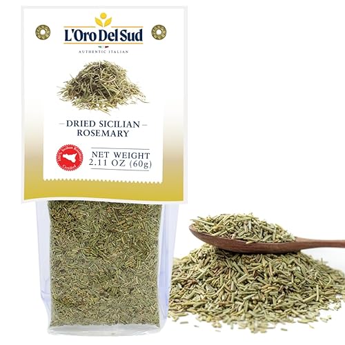 Dried Rosemary leaves, Sicilian Dry Rosemary sprigs, 2.11 oz (60 g), Whole Rosemary Herb and Spices, Seasoning, Non-GMO, Product of Italy, L'Oro Del