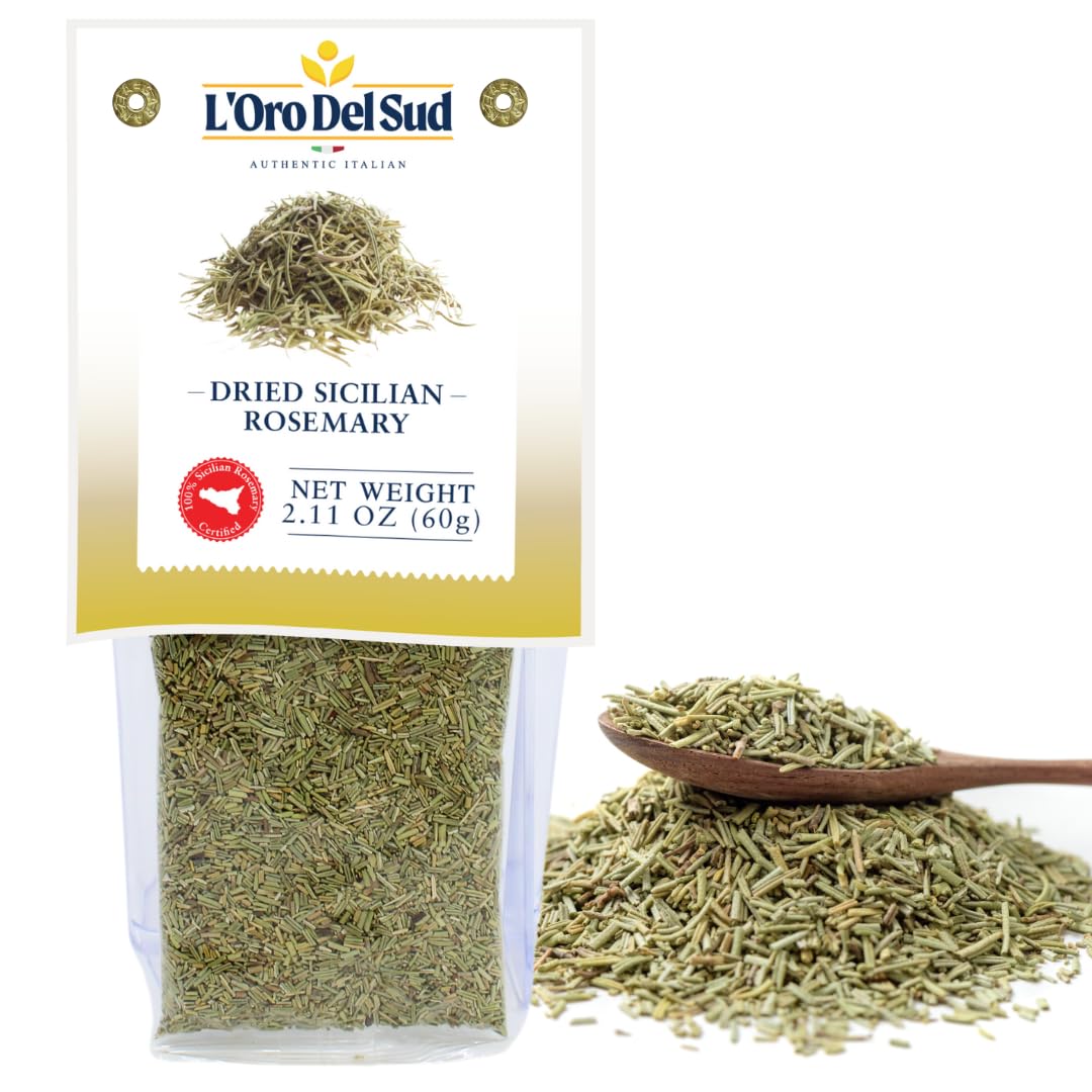 Dried Rosemary leaves, Sicilian Dry Rosemary sprigs, 2.11 oz (60 g), Whole Rosemary Herb and Spices, Seasoning, Non-GMO, Product of Italy, L'Oro Del