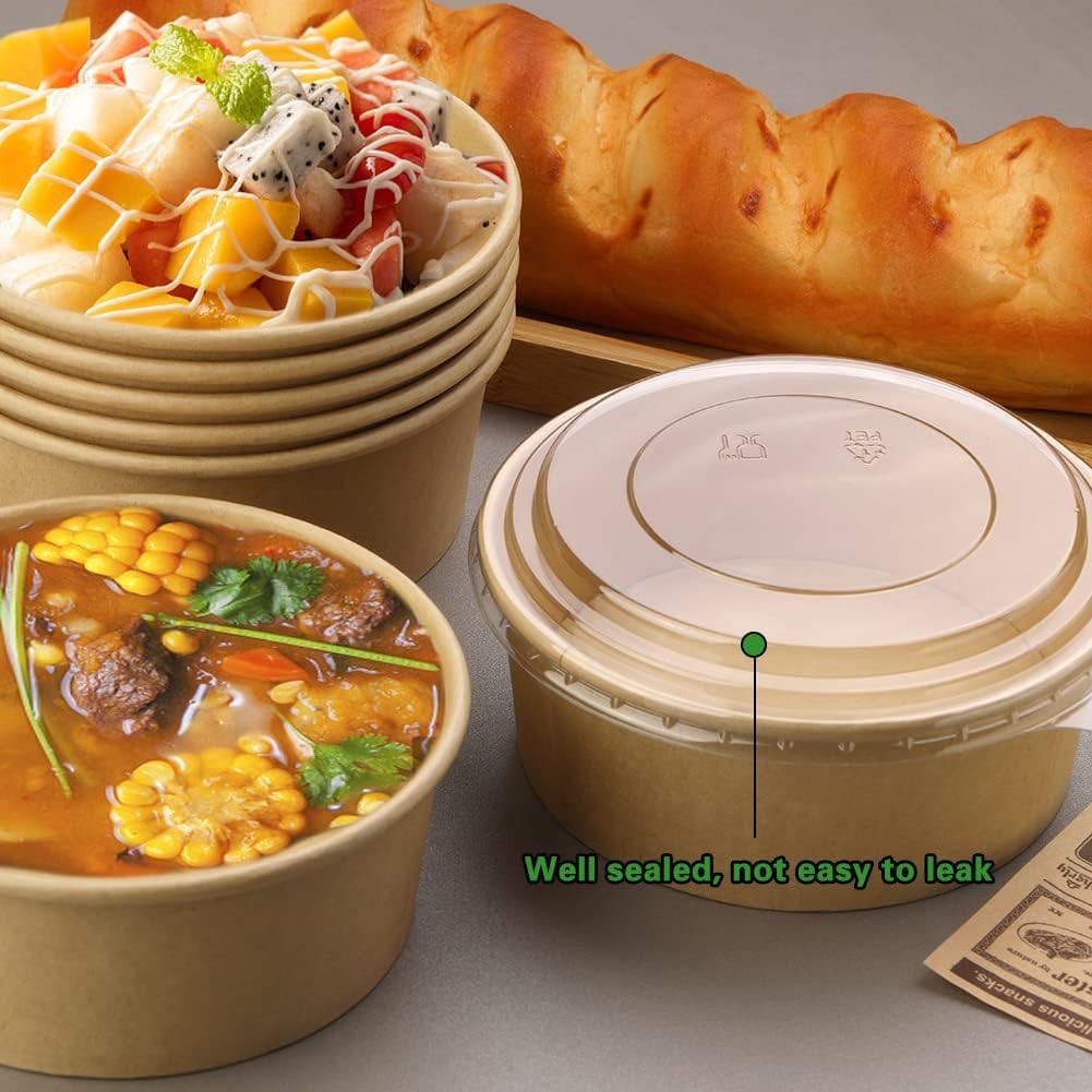 Giwrmu 25 oz 25 Pcs Disposable Meal Prep Containers with Lids, Disposable Paper Bowls with Clear Lids, 750 ML Round Shape Disposable Food Containers