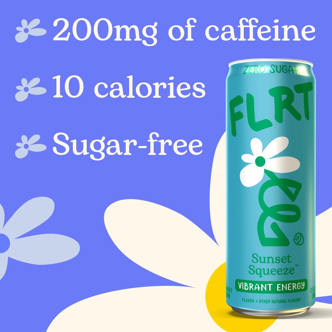 FLRT Energy, Sunset Squeeze, Clean Energy, Energy Drink, 12 Fl Oz (Pack of 12)