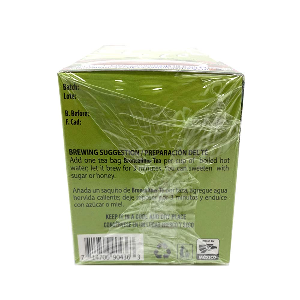 Broncolin Herbal Tea. Flu Relief. 25 Bags. 1.32 oz, Green