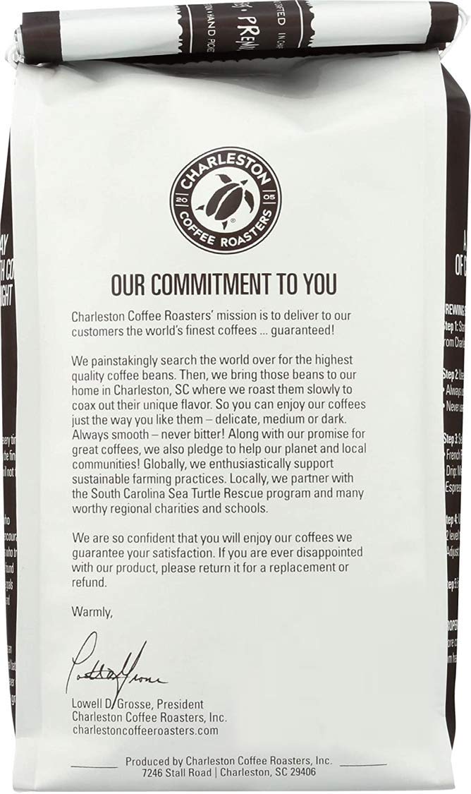 Charleston Coffee Roasters | Specialty Organic Whole Bean Coffee | Hand Picked, Premium Slow Roast | (Espresso Dark, Bold Roast) 12oz