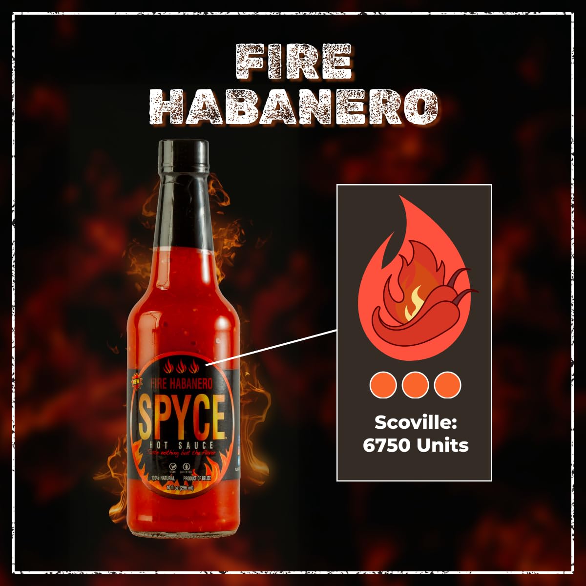 SPYCE Habanero Hot Sauce, Vegan, Gluten Free, Low Sodium, Non-GMO, No MSG, No Sugar, No Filler (10 oz, Fire Habanero)