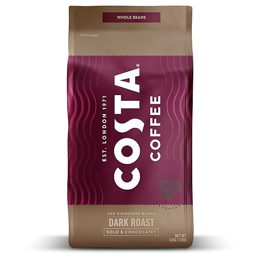 Costa Coffee Whole Bean Coffee, Signature Blend Dark Roast 12 Oz Bag for Drip & Pour Over, Smooth & Nutty, Slow Roasted 100% Arabica Beans