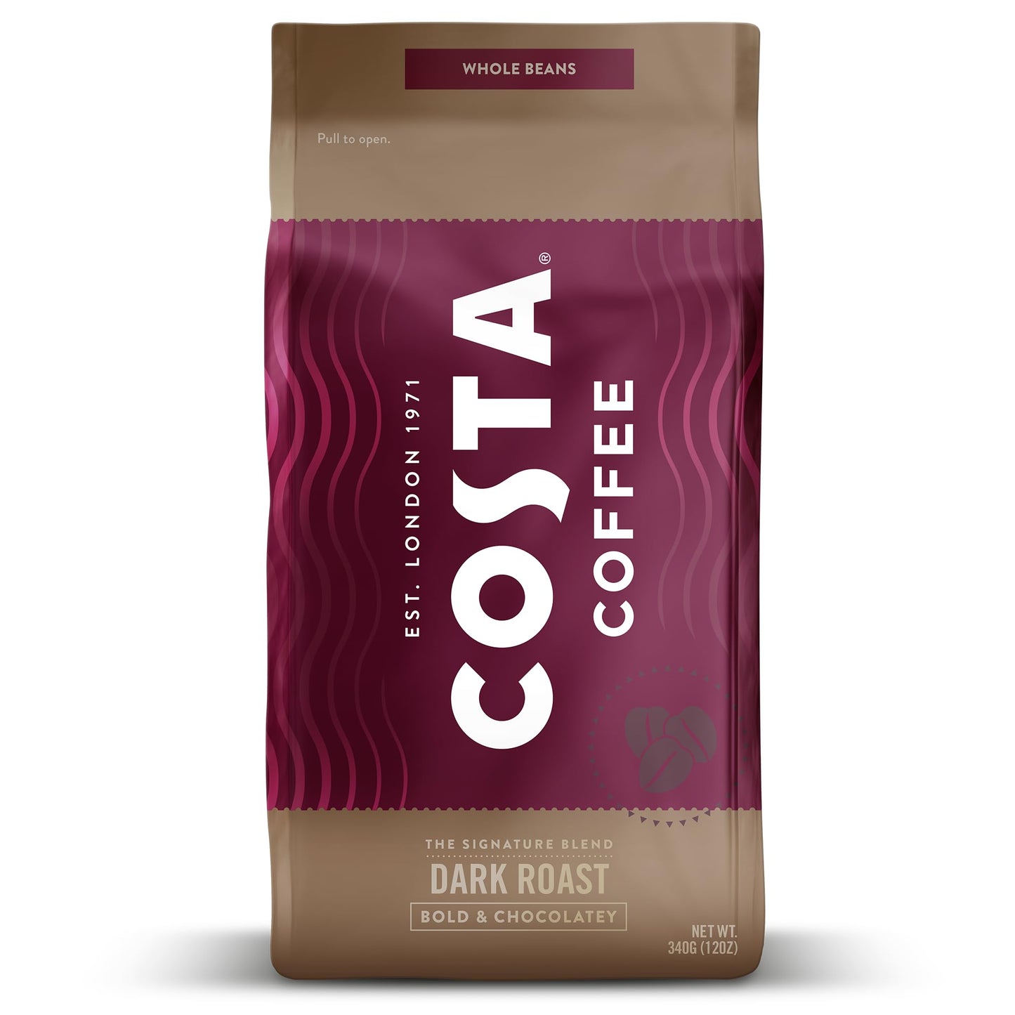 Costa Coffee Whole Bean Coffee, Signature Blend Dark Roast 12 Oz Bag for Drip & Pour Over, Smooth & Nutty, Slow Roasted 100% Arabica Beans