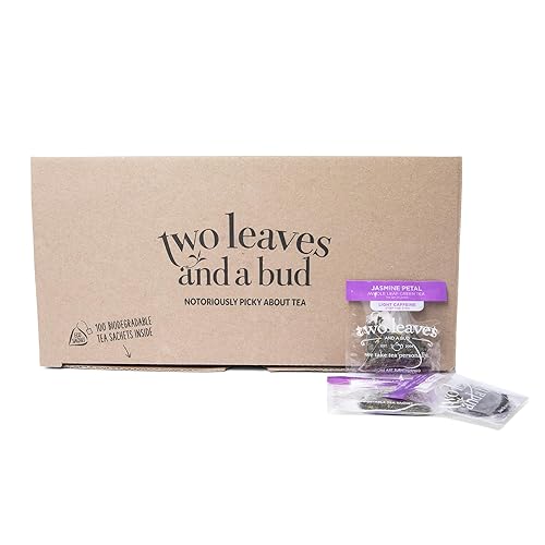 Two Leaves and a Bud Jasmine Green Tea Bags, 100 Count (Pack of 1) Whole Leaf Green Tea in Pyramid Sachet Bags