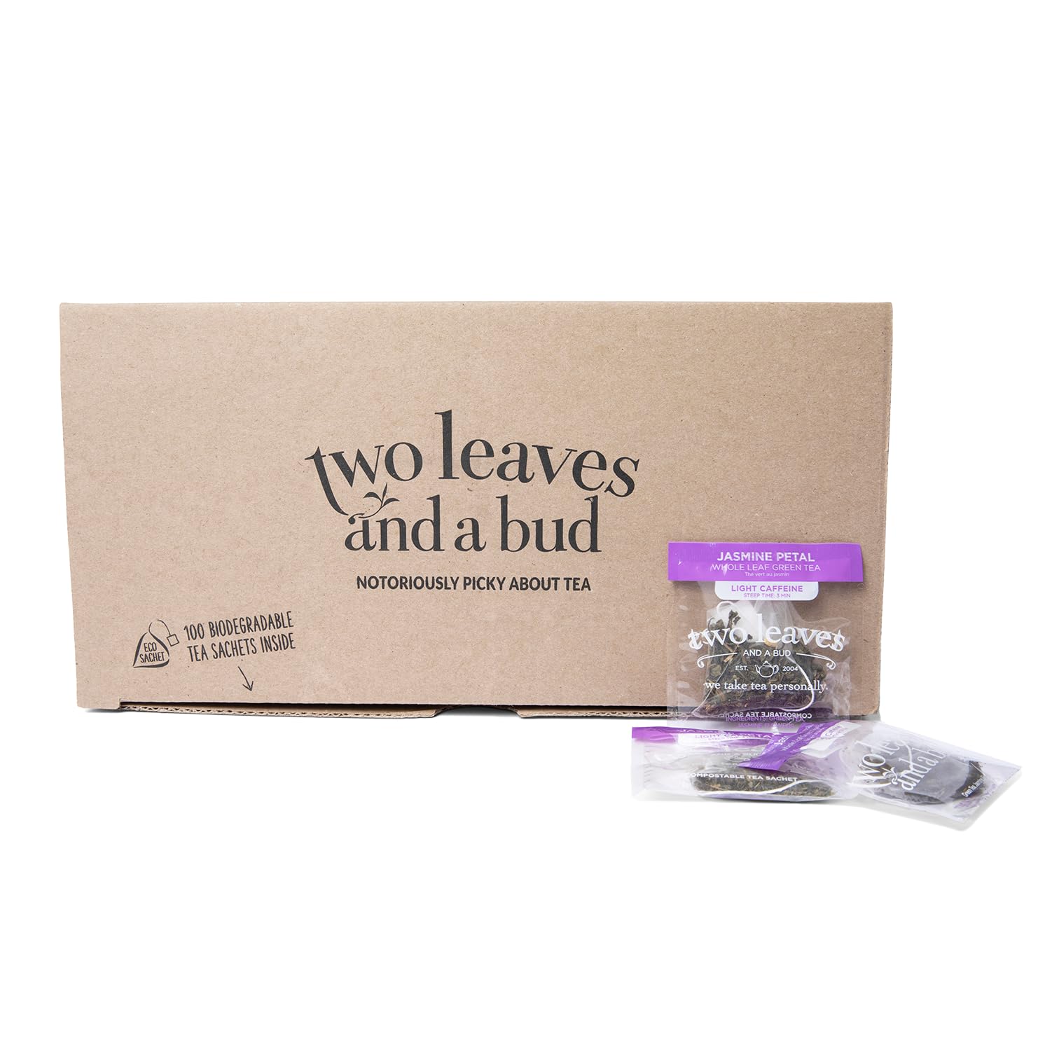 Two Leaves and a Bud Jasmine Green Tea Bags, 100 Count (Pack of 1) Whole Leaf Green Tea in Pyramid Sachet Bags