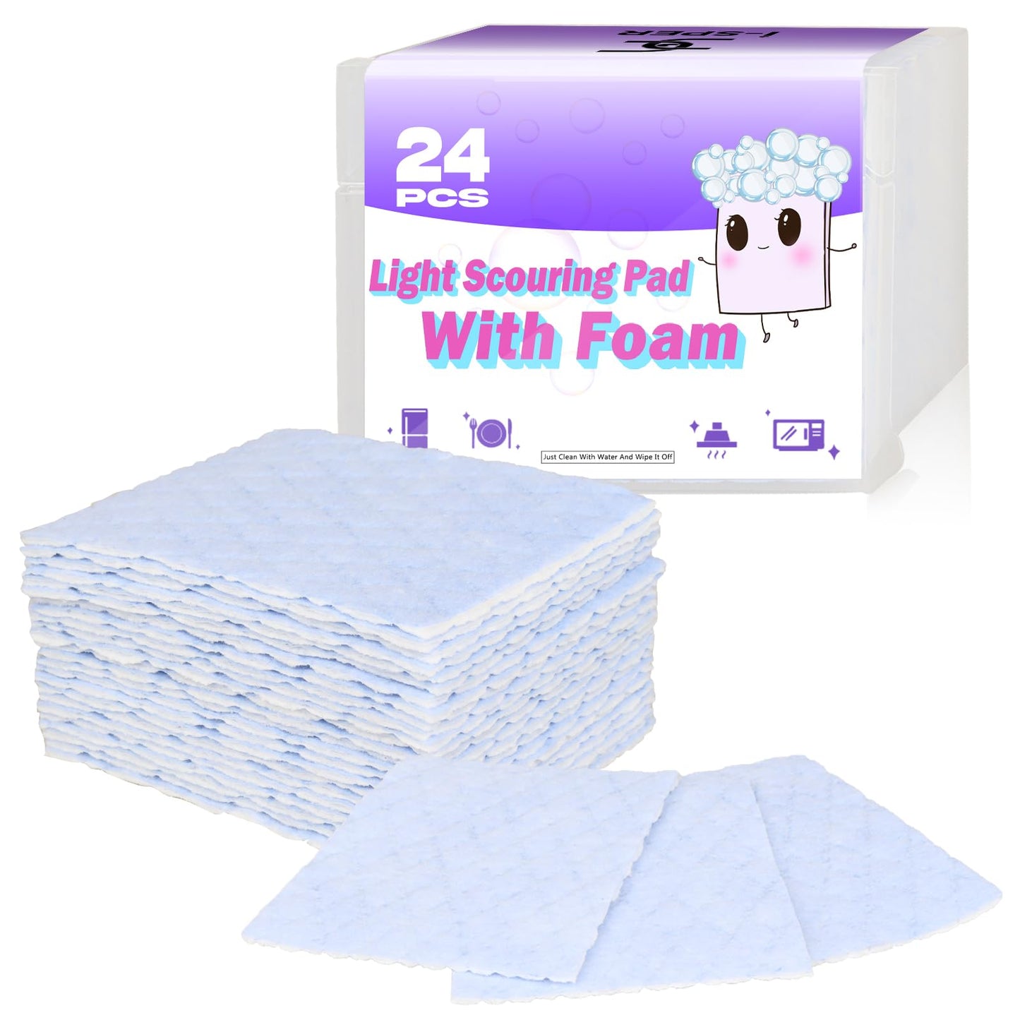 24 Pack Light Scouring Pad with Foam, Triple Cleaning Scrub Pad Singles Heavy Duty Household Non-Scratch Abrasive Hand Pad Multi Surface Magic Sponge