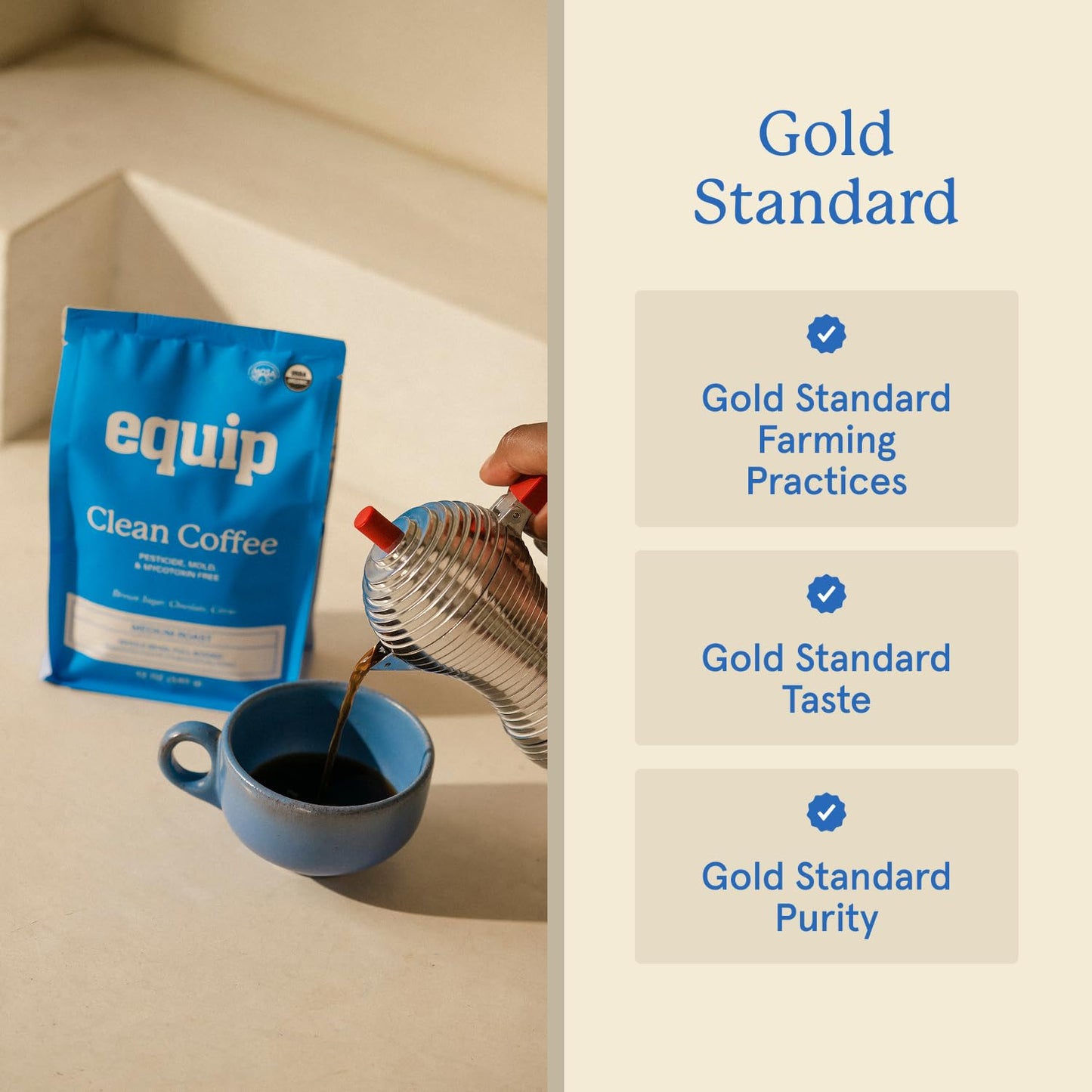 Equip Foods Clean Coffee | Gold Standard, Certified Organic, Fair Trade, Regenerative | Medium Roast, Whole Bean, Nicaragua | Brown