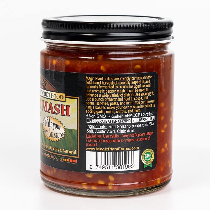 Red Serrano Pepper Mash by Magic Plant, 9 Oz Jar - Fresh Punch of Bold Flavor with an Earthy Semi-Sweet Flavor with Heat - 10K-25K SHUs - Chili Sauce