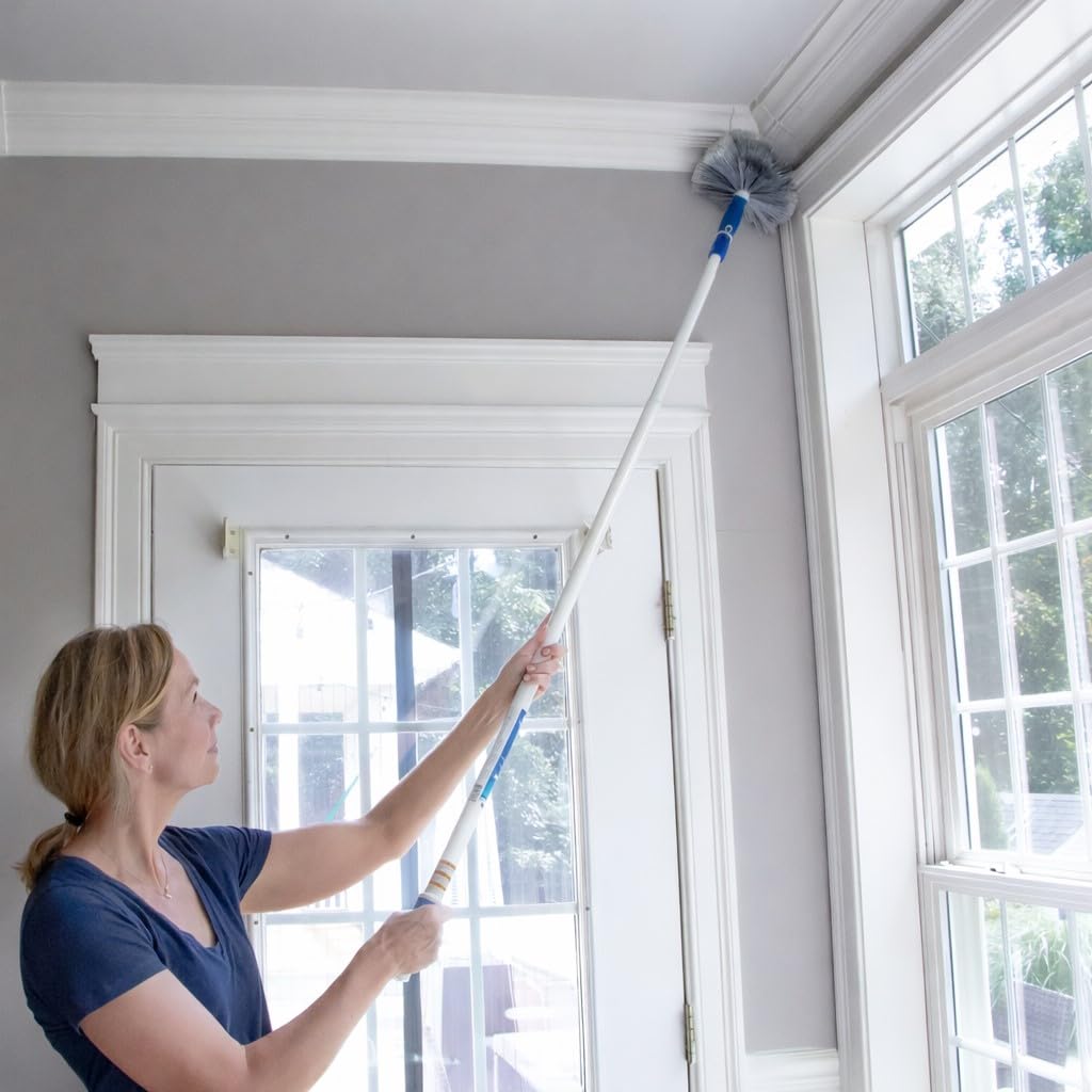 Unger Connect and Clean Dusting Kit with 4' Steel Pole, Features Microfiber Duster, Cobweb and Corner Duster and Wide Blind Duster, High-Access