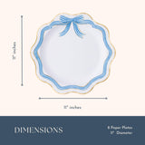 Bonjour Fête Blue & Gold Bow Paper Party Dinner Plates | Premium Paper Party Supplies |Gold Foil | Bridal & Baby Showers, Mother’s Day, Easter Brunch