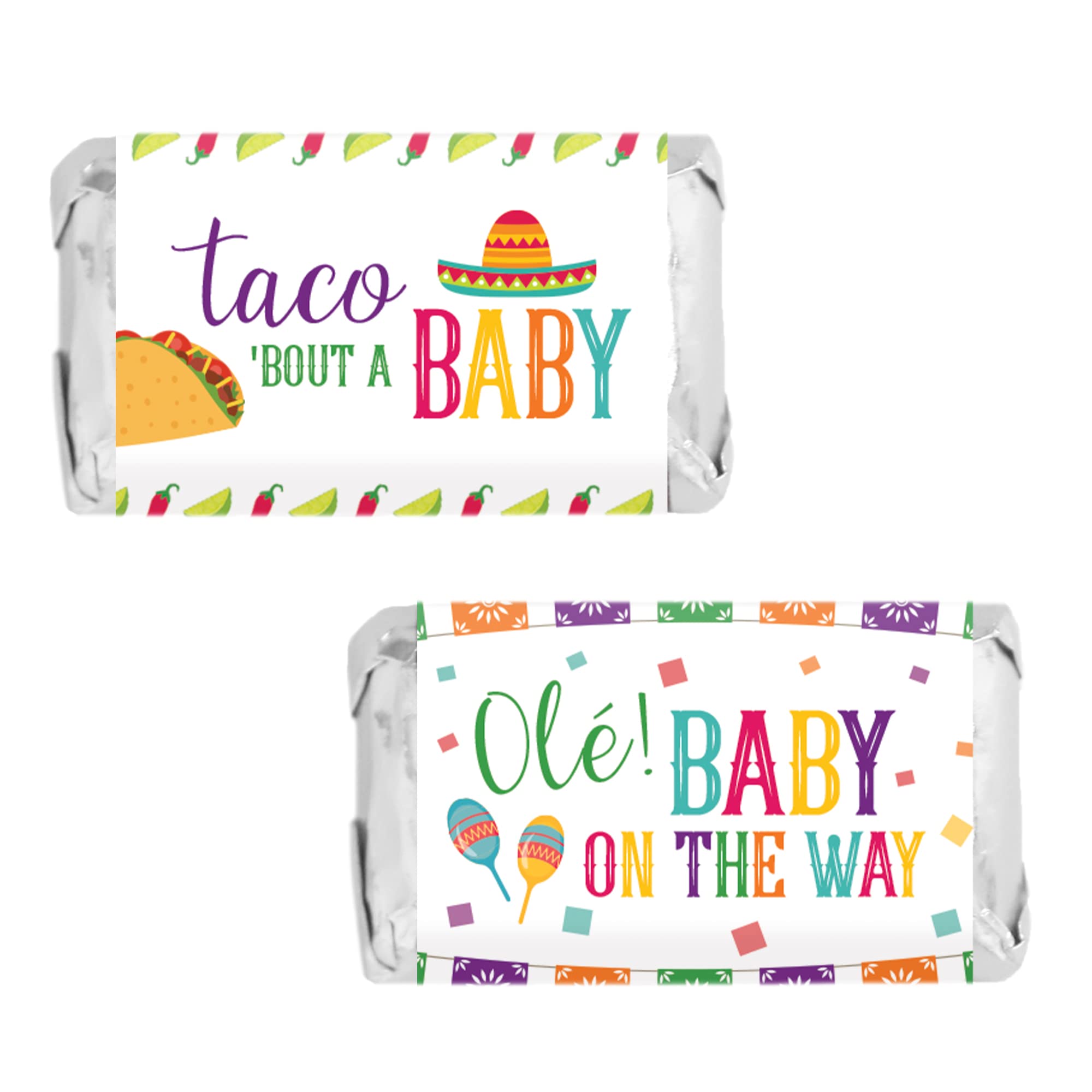 Taco Bout a Baby Fiesta Baby Shower Mini Chocolate Candy Bar Wrapper Labels - Mexican Fiesta Party Favor Stickers - 42 Count