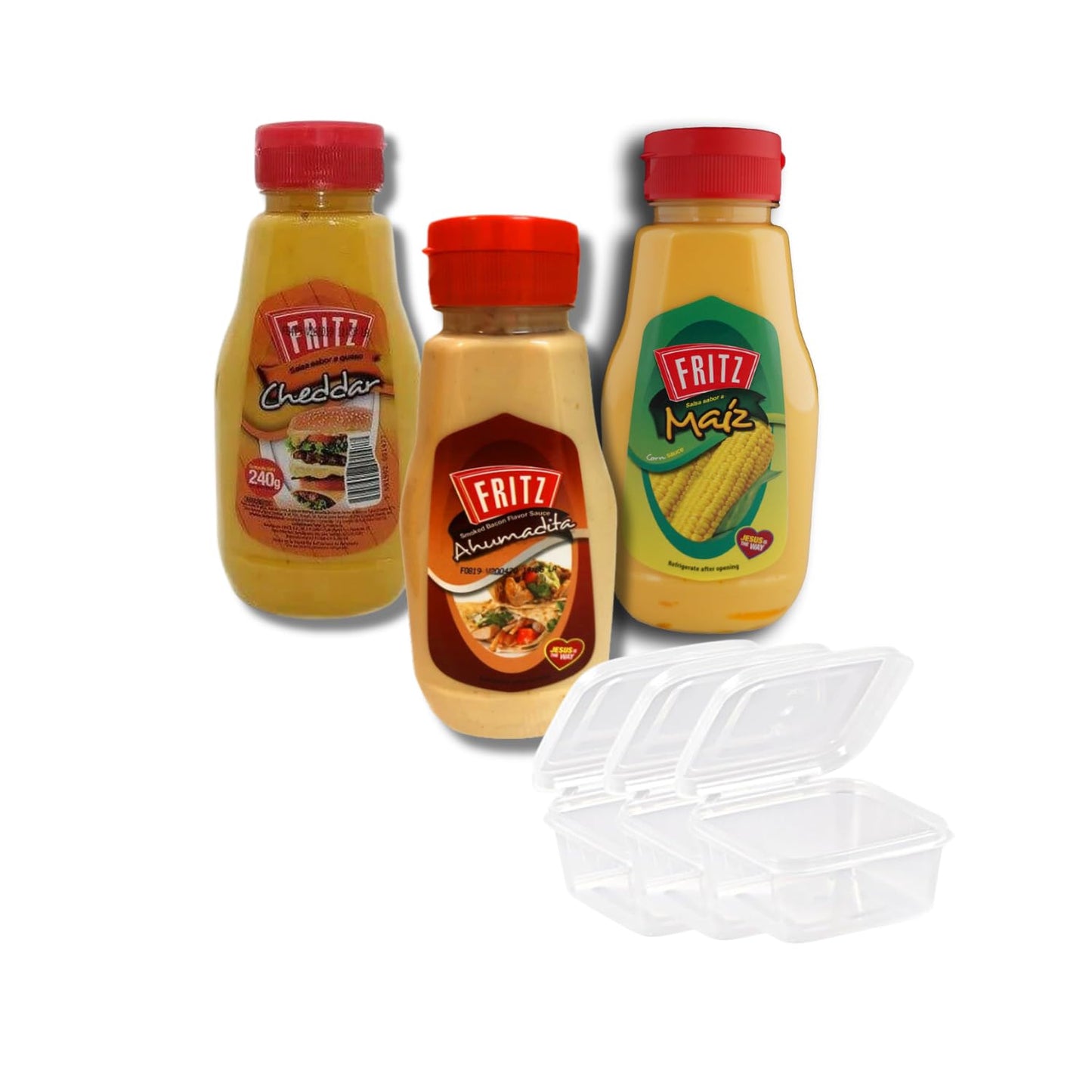 Fritz Sauce Bundled, Ahumadita, Maiz, Cheddar (8.47 Oz each) The Perfect Touch for Your Dishes! Ideal for Flavorful Hot Dogs and Burgers!" Plus