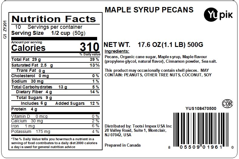 Yupik Maple Syrup Pecans, 1.1 lb, Maple Glazed Nut, Roasted Candied Pecans, Authentic Maple Syrup, Gourmet Nut Snacks