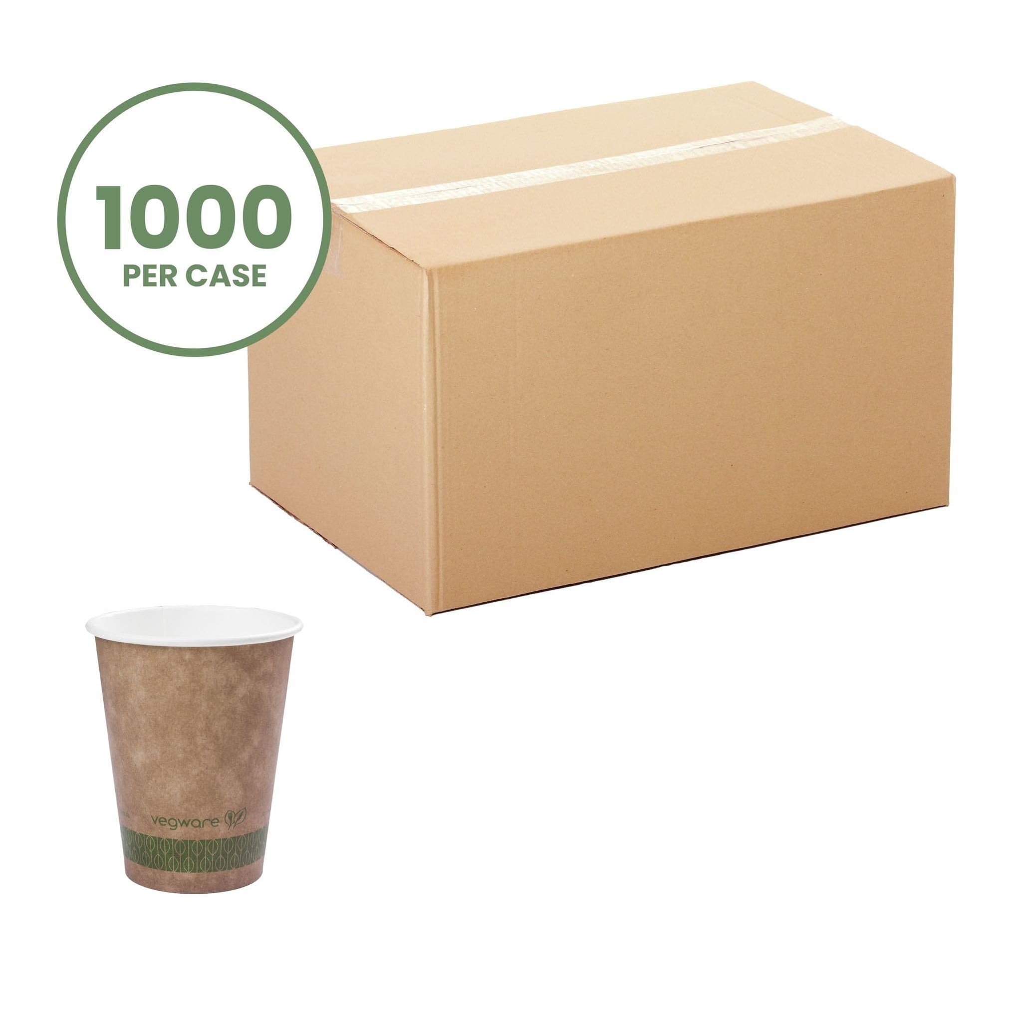 Vegware Compostable Disposable 8oz Coffee Cups, Case of 1000, Single Wall Kraft Hot Paper Cup, Lined, Sustainable Board With a Plant Based PLA Lining