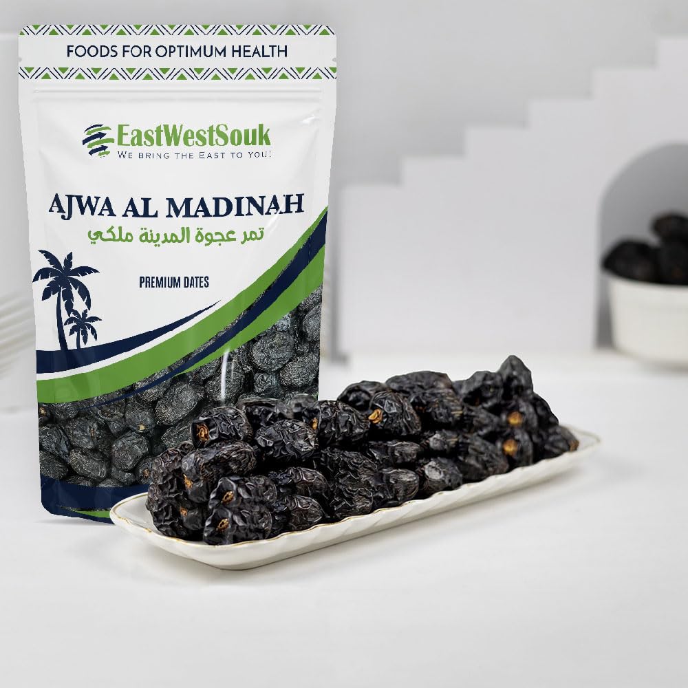 Ajwa Al Madina Dates - Premium Quality - 2.2lb (1000g) - Imported from Madinah Munawwara, Saudi Arabia - Perfect for Ramadan Gift - Fiber-Rich Snack