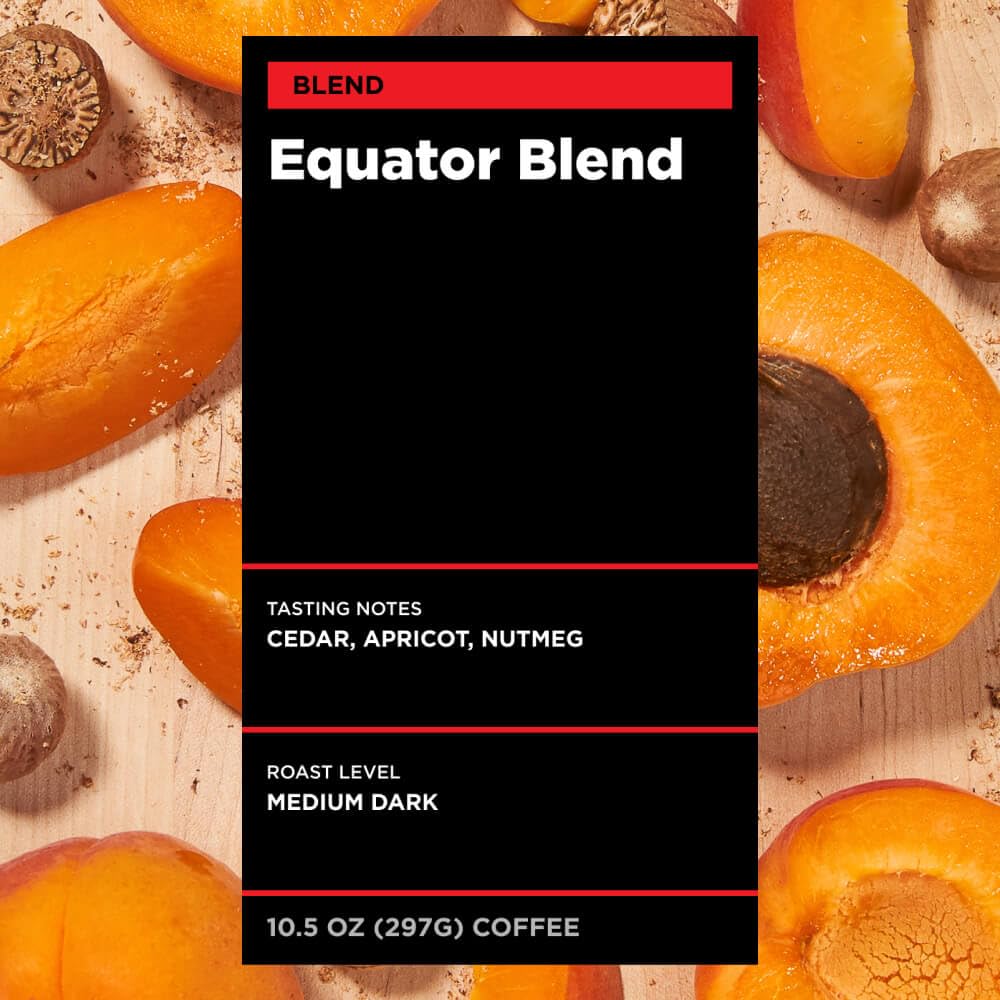 Equator Coffees, Equator Blend Whole Bean Coffee, Medium Dark Roast, Fresh Roasted, Smooth Chocolate & Nutmeg Flavor Notes, Sustainable, 10.5 oz Bag