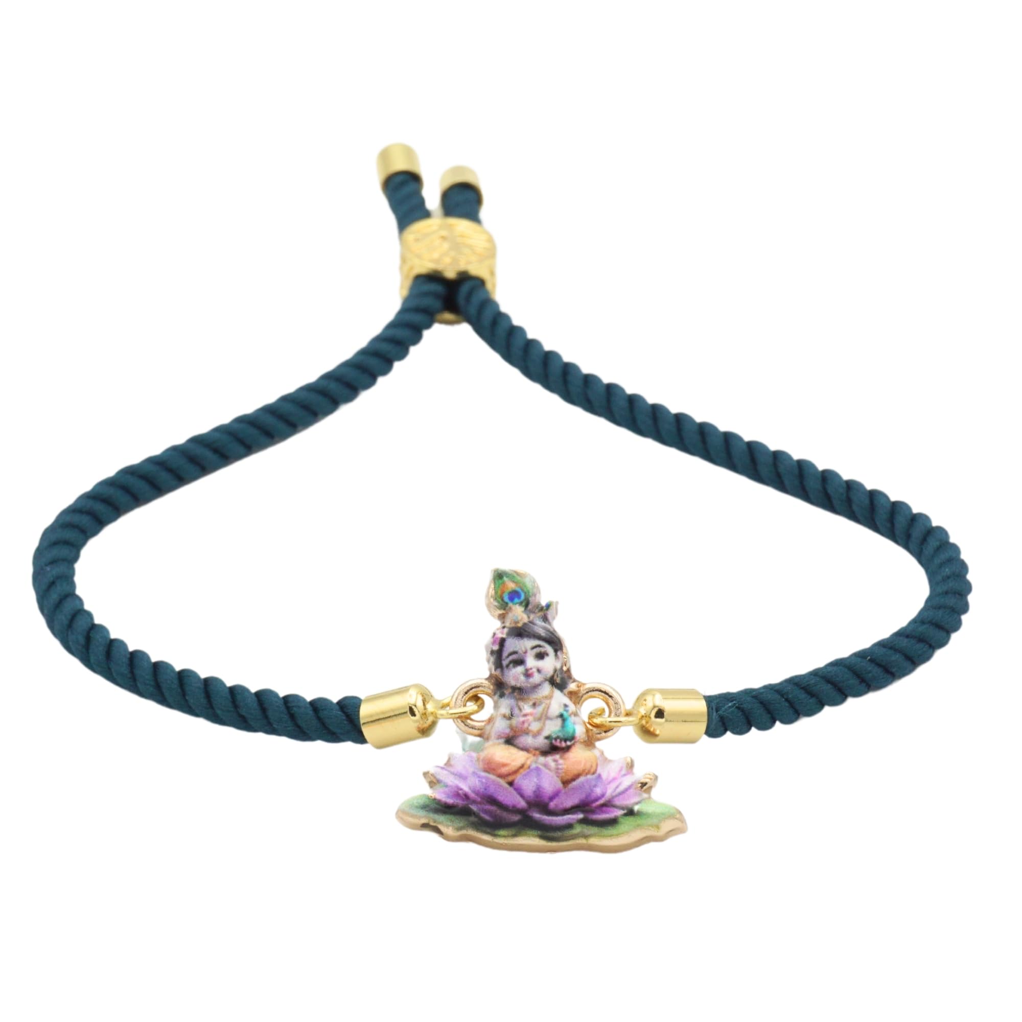 UtsaWe Rakhi Gift Box | Devine Rakhi Hamper with Elegant Krishna Rakhi Bracelet, Roli, Chawal, Mini Thali Set, A Chocolate, And A Greeting Card