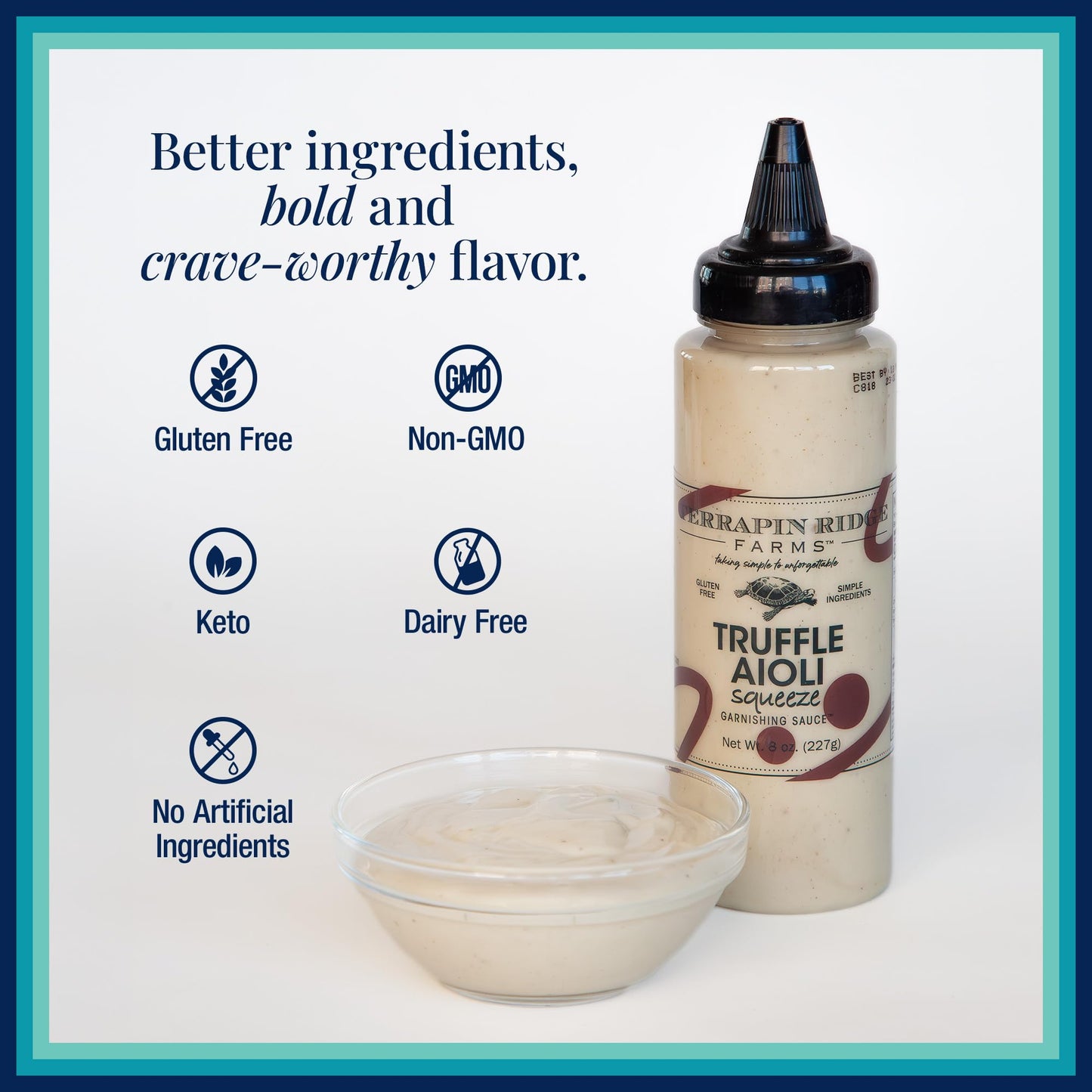 Terrapin Ridge Farms Gourmet Truffle Hot Sauce and Truffle Aioli Garnishing Sauce Set (2 Squeeze Bottles)