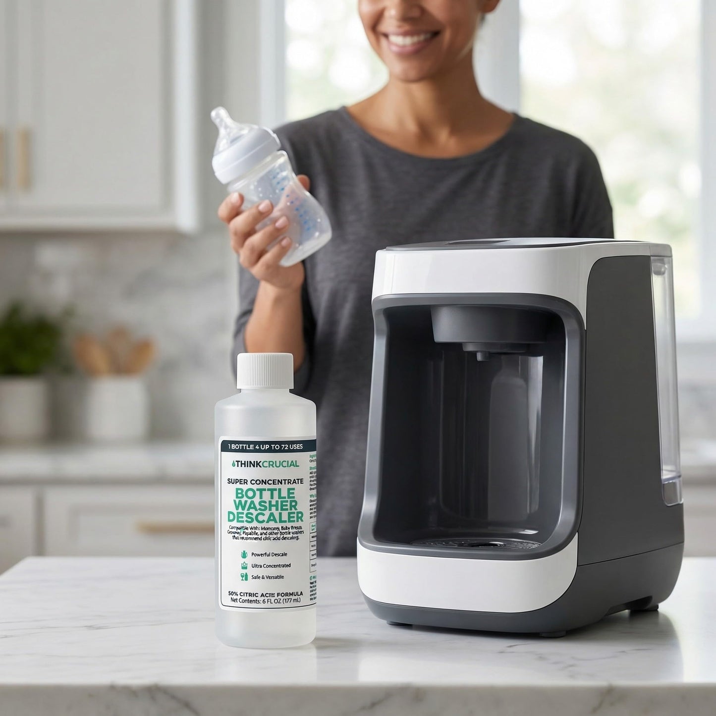 Think Crucial Super Concentrate Bottle Washer Descaler - 72 Uses - 50% Citric Acid Formula - Liquid Baby Bottle Washer Cleaner - Compatible