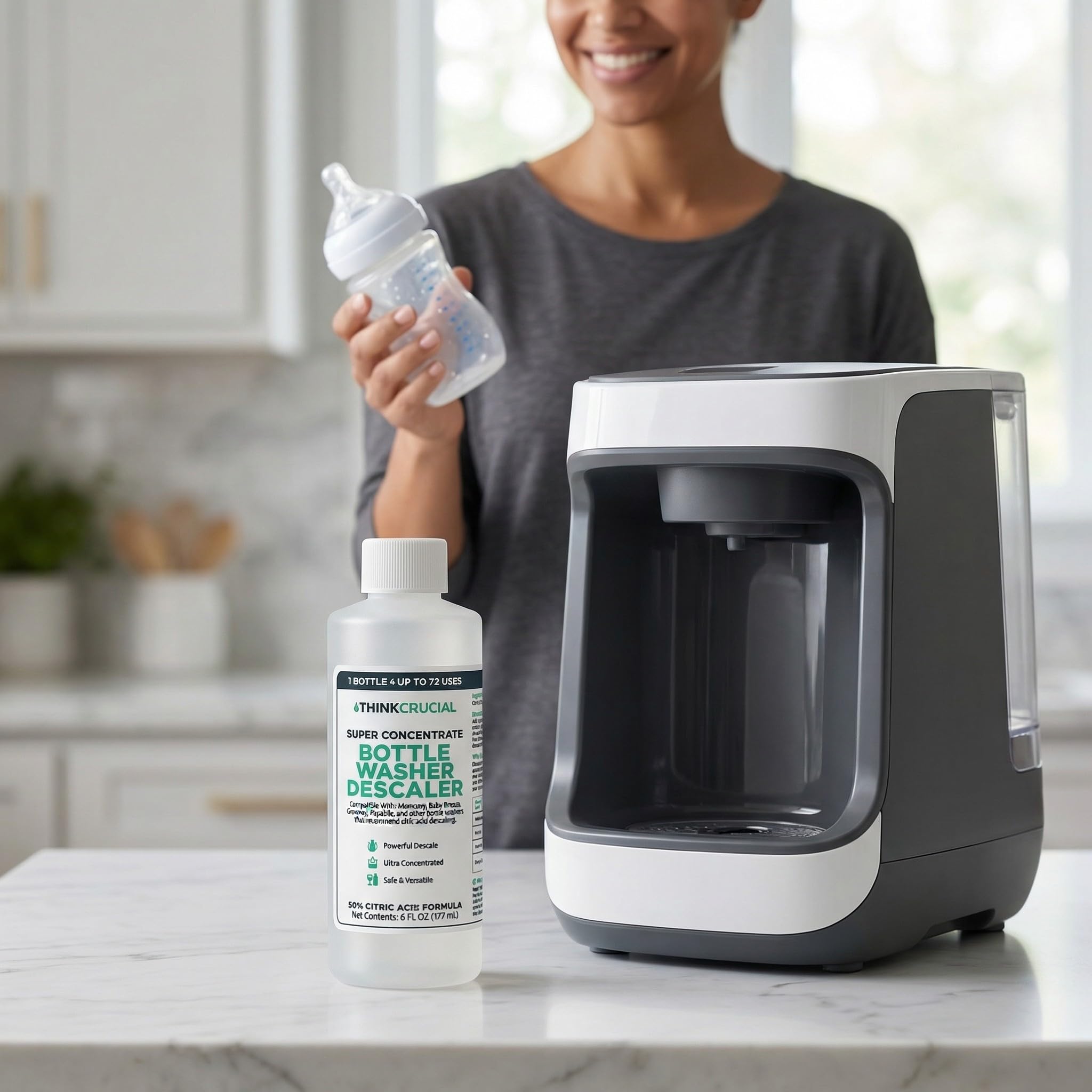 Think Crucial Super Concentrate Bottle Washer Descaler - 72 Uses - 50% Citric Acid Formula - Liquid Baby Bottle Washer Cleaner - Compatible