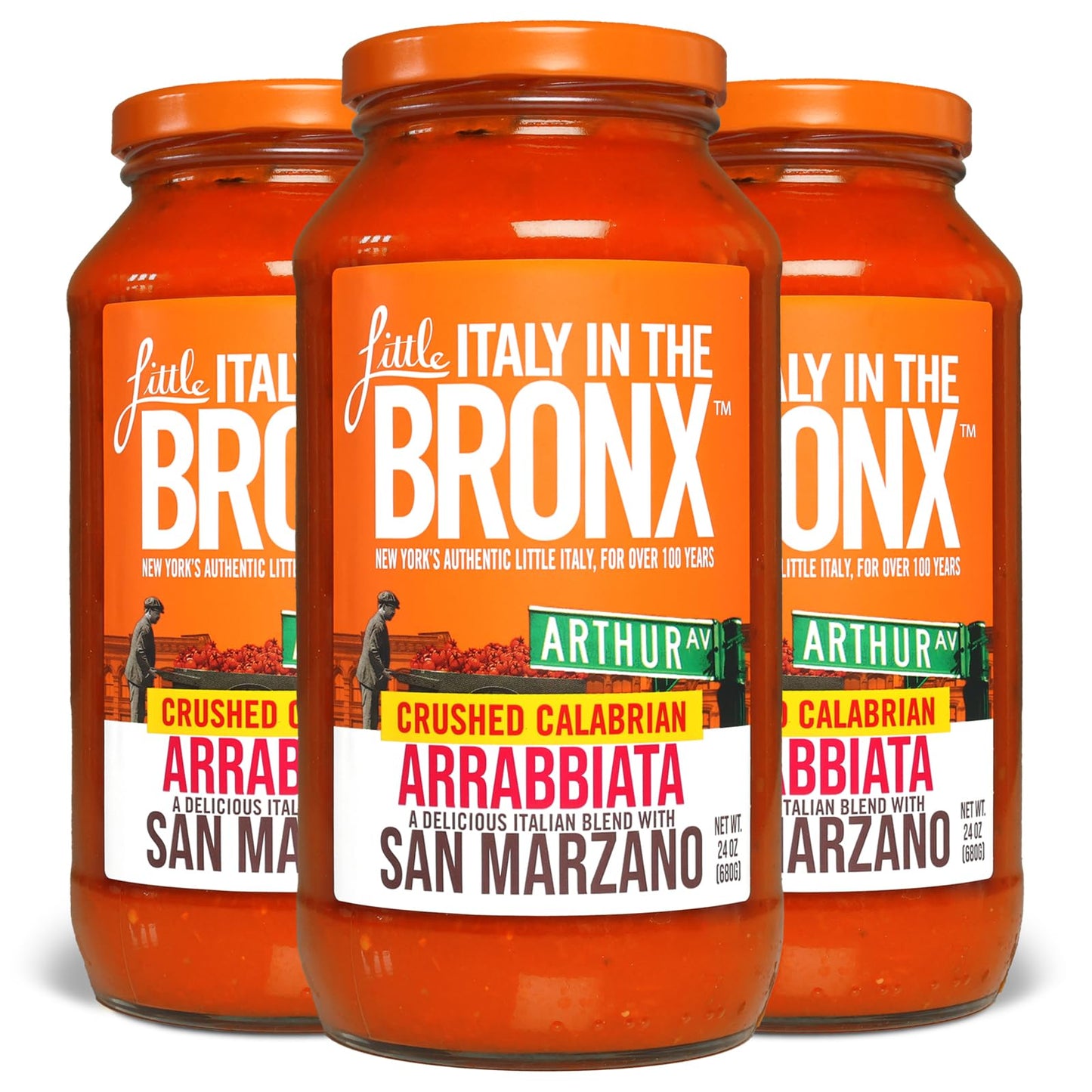 Little Italy Bronx Arrabbiata Sauce - Pasta Sauce, Spaghetti Sauce, Tomato Sauce, Low Carb Pasta & Pizza Spicy Marinara, No Added Sugar - 24 Oz