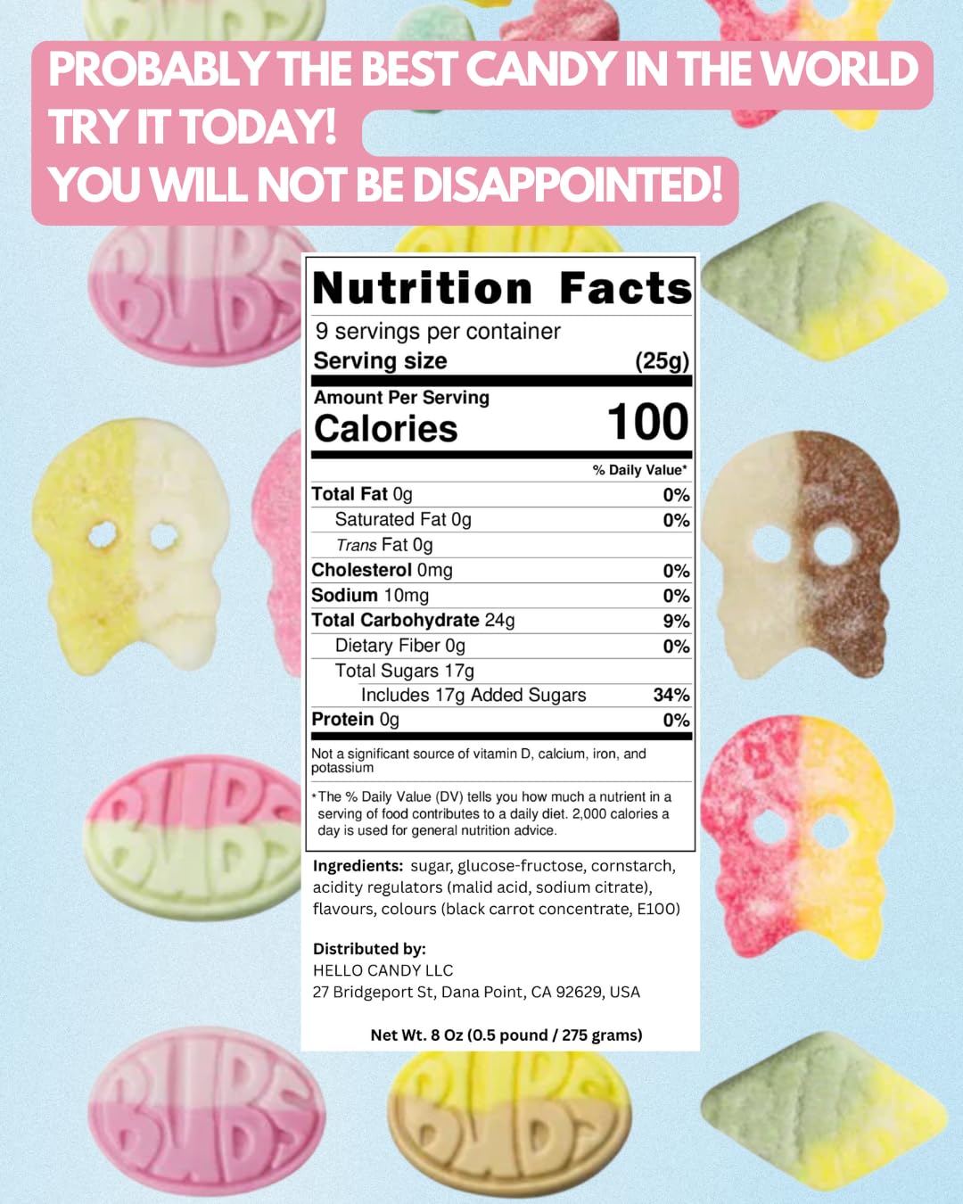 HELLO CANDY Swedish BUBS Candy MIX #1, Assorted Sweet & Sour Flavors, 0.5 lb Bag - Soft Fruit Chews, Scandinavian Sweets for Kids & Adults