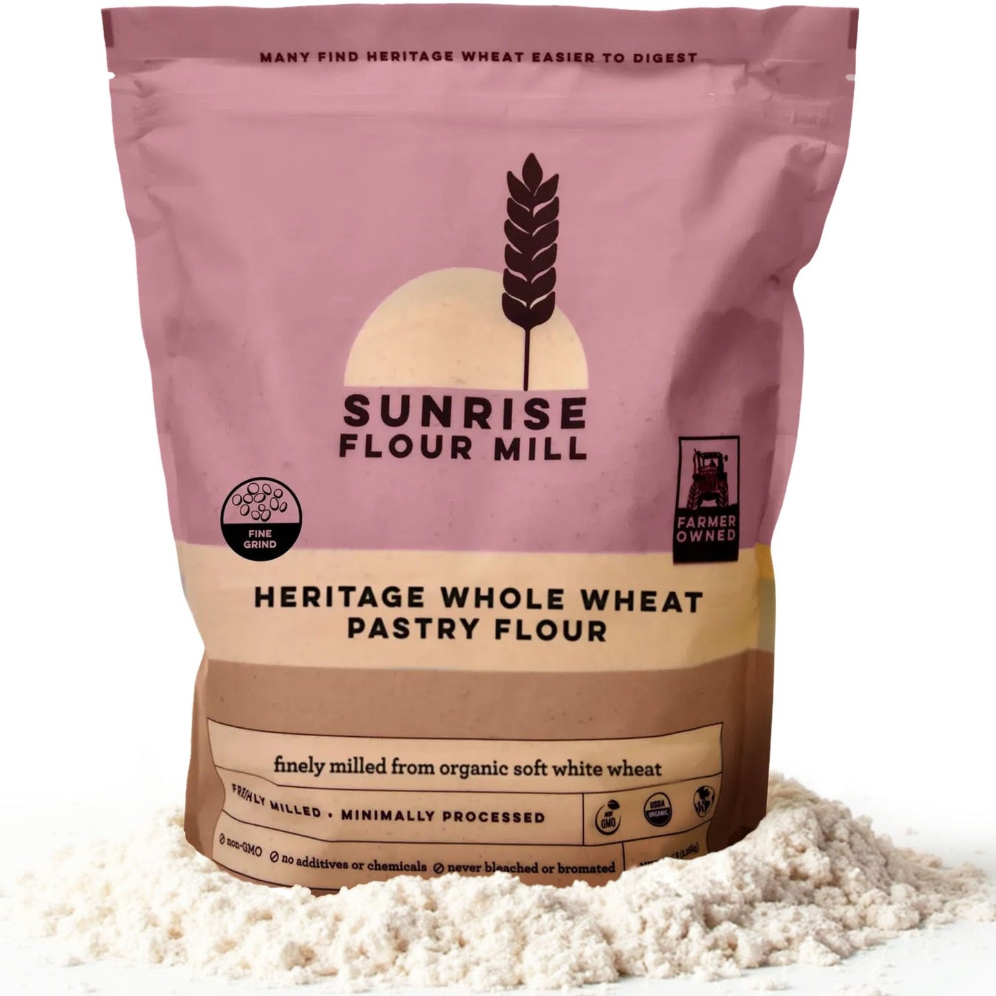 Sunrise Flour Mill USDA Organic Heritage Whole Wheat Pastry Flour - 2 lbs | Great for Gluten Sensitive People | Easier to Digest with Less Bloating |
