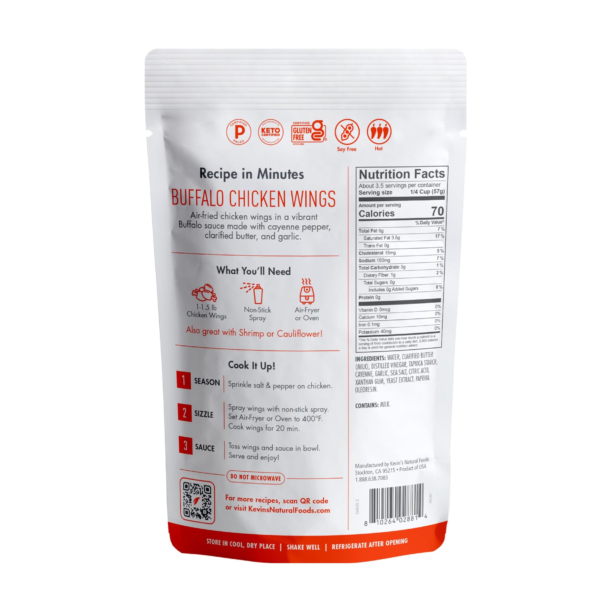 Kevin's Natural Foods Buffalo Sauce - Limited Edition - Keto and Paleo Simmer Sauce, Gluten-Free, No Preservatives, Non-GMO - 3 Pack