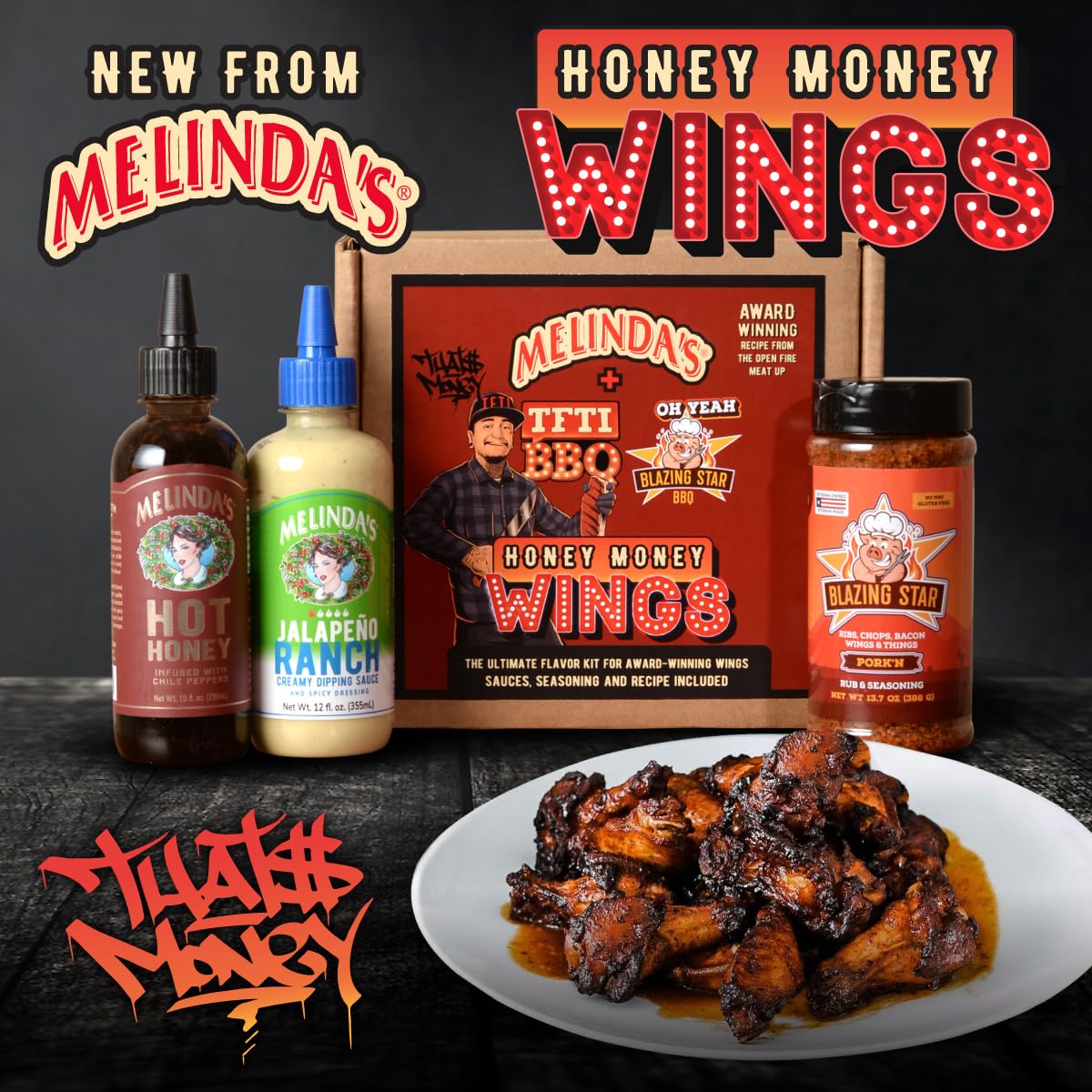 Melinda’s Honey Money Wings Recipe Kit - 3 Pack + Recipe - 2024 Open Fire Meat Up Award Winning Kit from Tony "Tone" Ramirez Includes Hot Honey