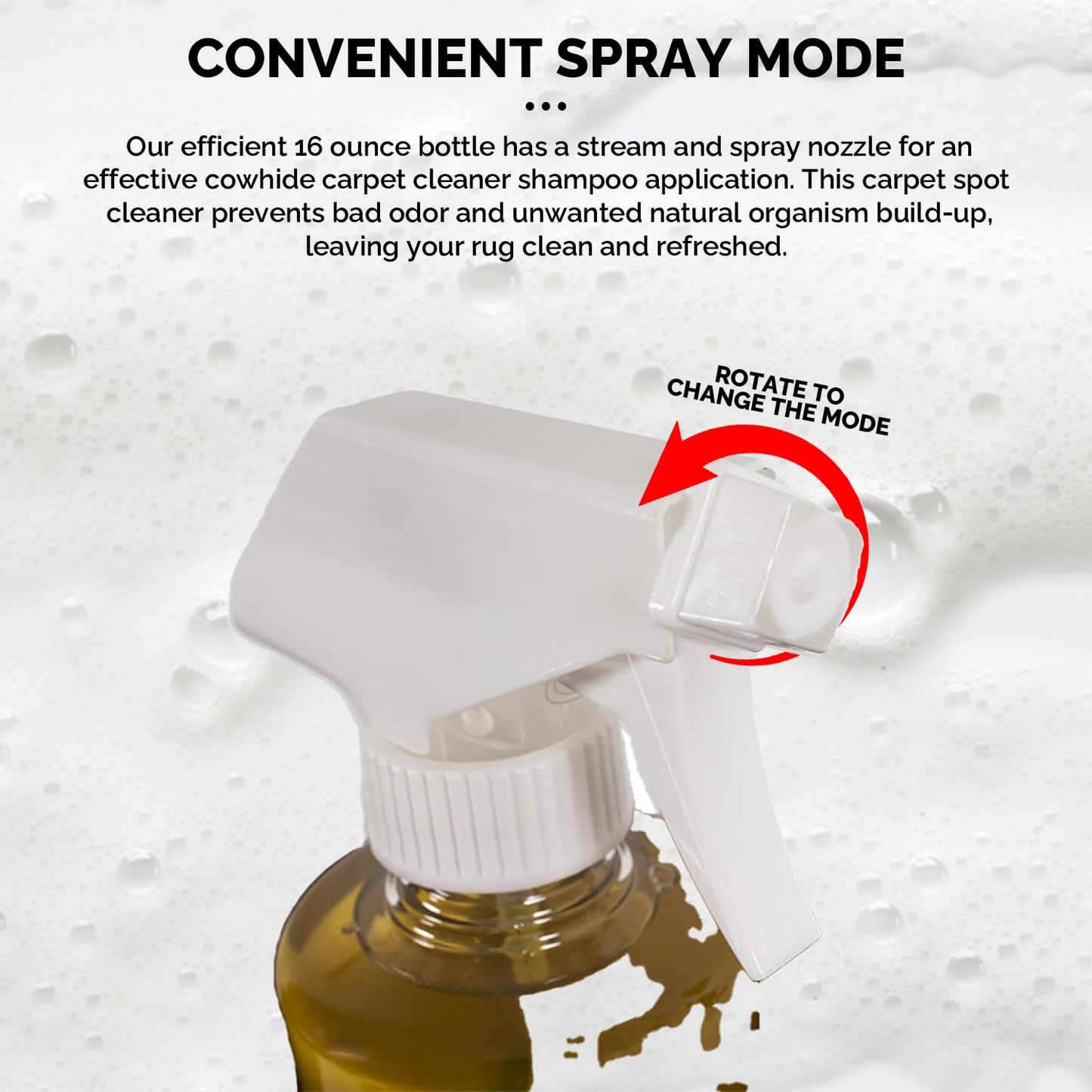 rodeo Cowhide Rug/Carpet Cleaning Solution Shampoo - Cowhide Carpet Spot Cleaner & Rug Cleaner Solution - Deep Cleaning Carpet Cleaner for Hide Rugs