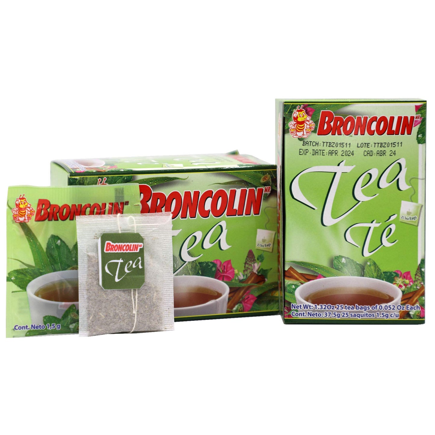 Broncolin Tea, Natural Remedy, Herbal Tea Made with Plant Extracts, 2-Pack of 25 Tea Bags