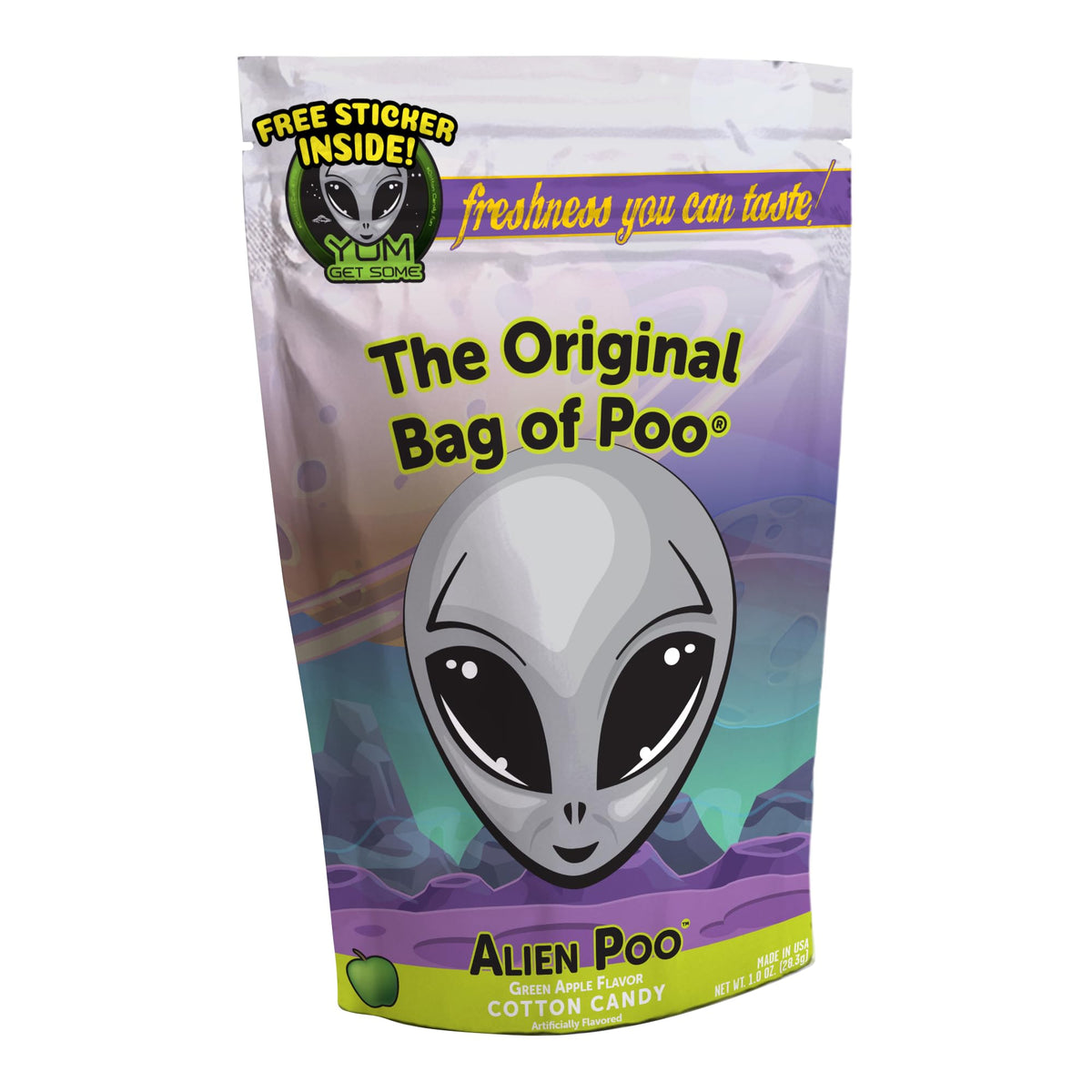The Original Bag of Poo®, Alien Poo (Green Apple Flavor Cotton Candy) Novelty Poop Gag Gift. Free sticker inside.